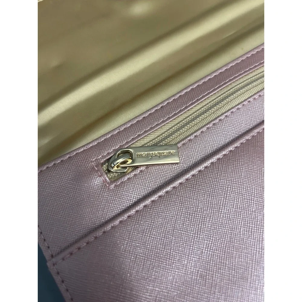 Mary Square Rose Gold Clutch Wallet Saffiano Vegan Leather